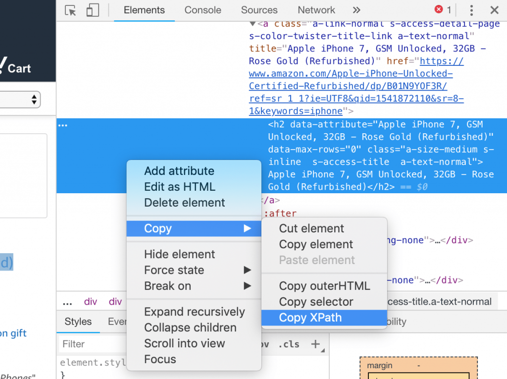 finding the xpath for text in google doc