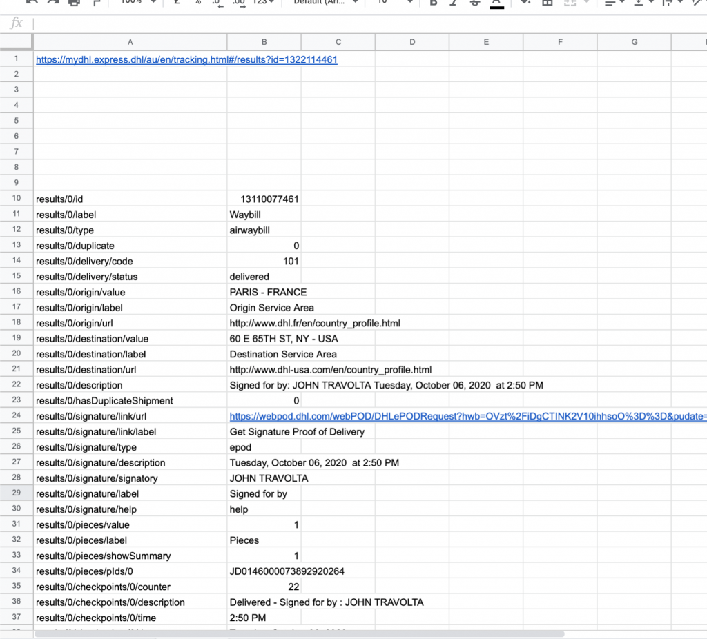 Track DHL shipments in Google Sheets - NoDataNoBusiness