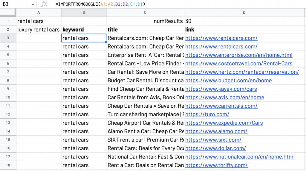 Option numResults for ImportFromGoogle function