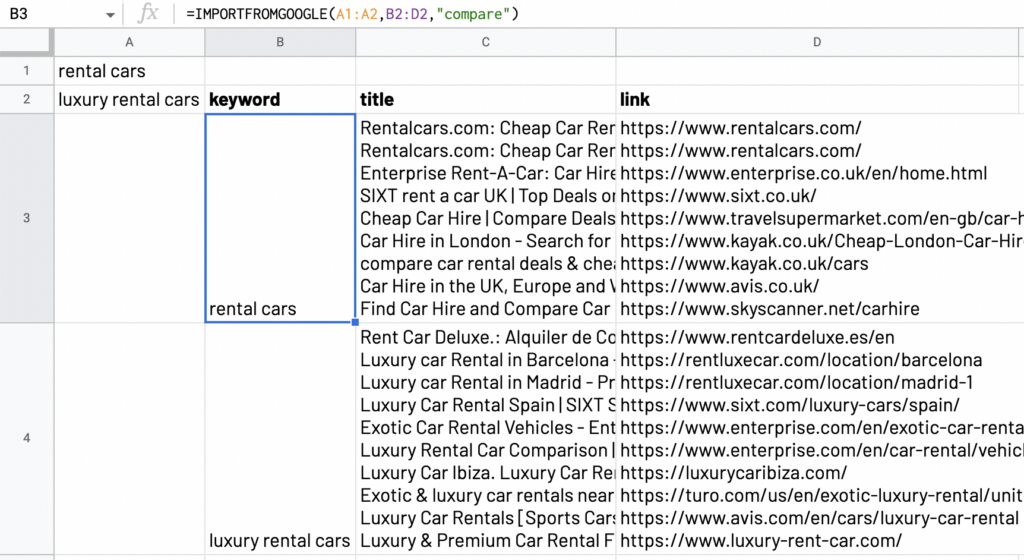 Option compare for ImportFromGoogle function