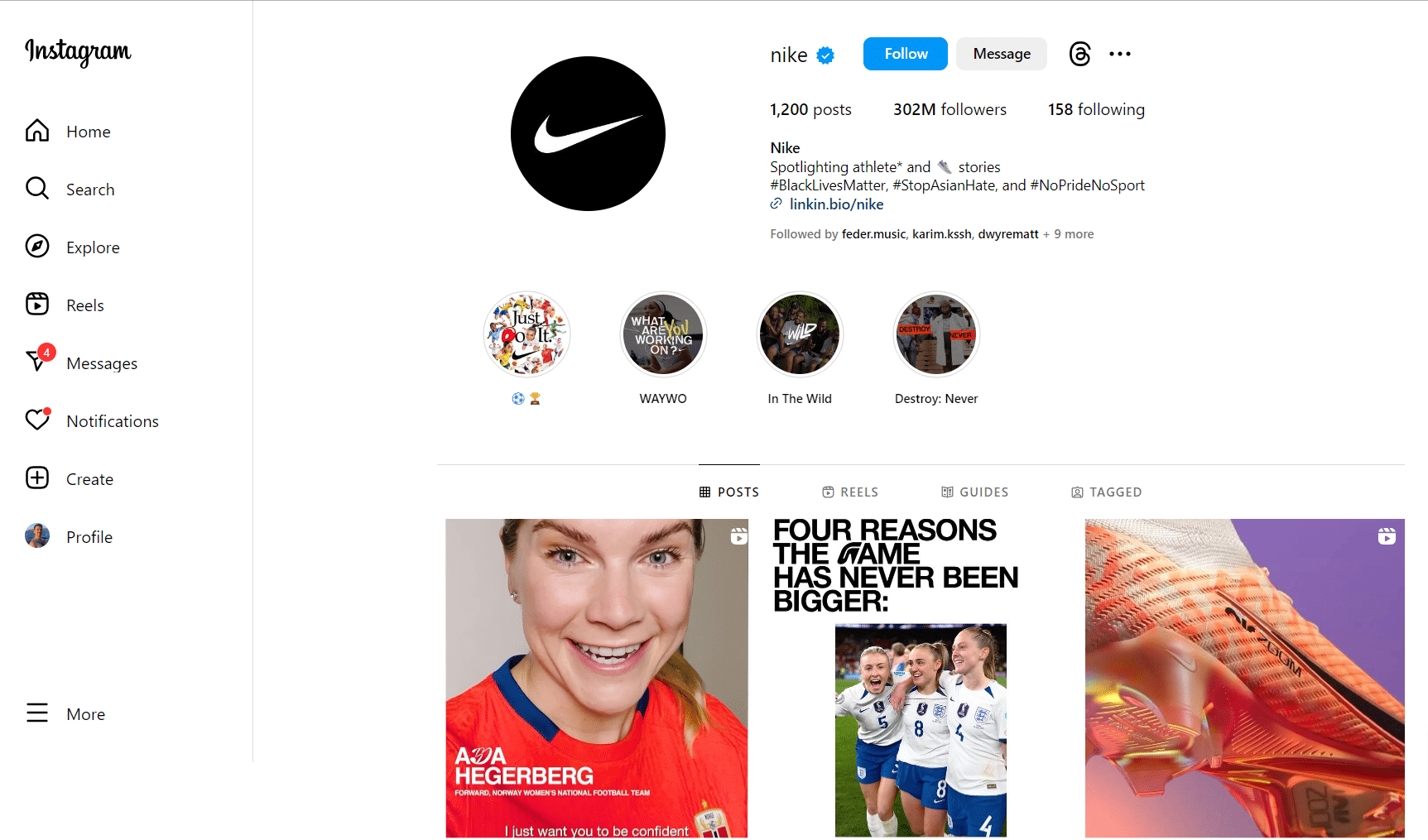 Instagram profile page