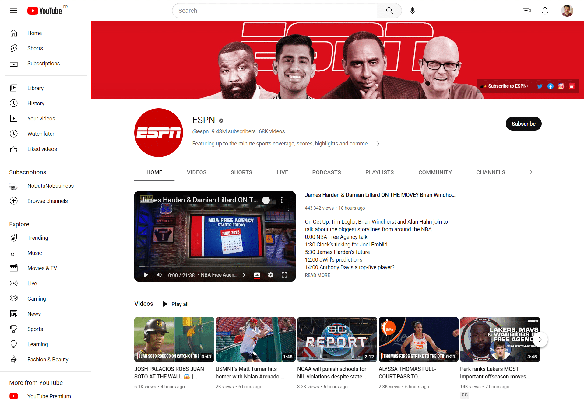 nba youtube page