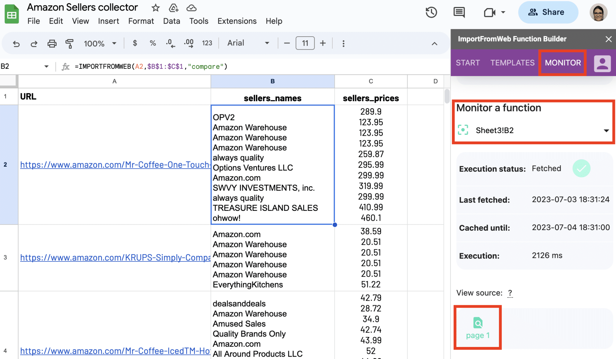 To view source pages go to Sidebar > Monitor a function